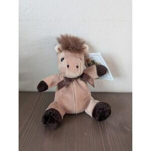 Vintage Just Friends‎ Horse Bean Plush Tan Brown Bow Stuffed Animal Western Kids